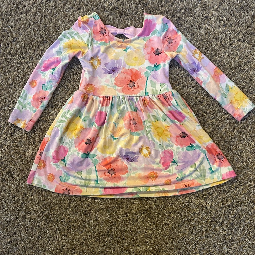 Little Sleepies watercolor meadow bow back skater dress 2T